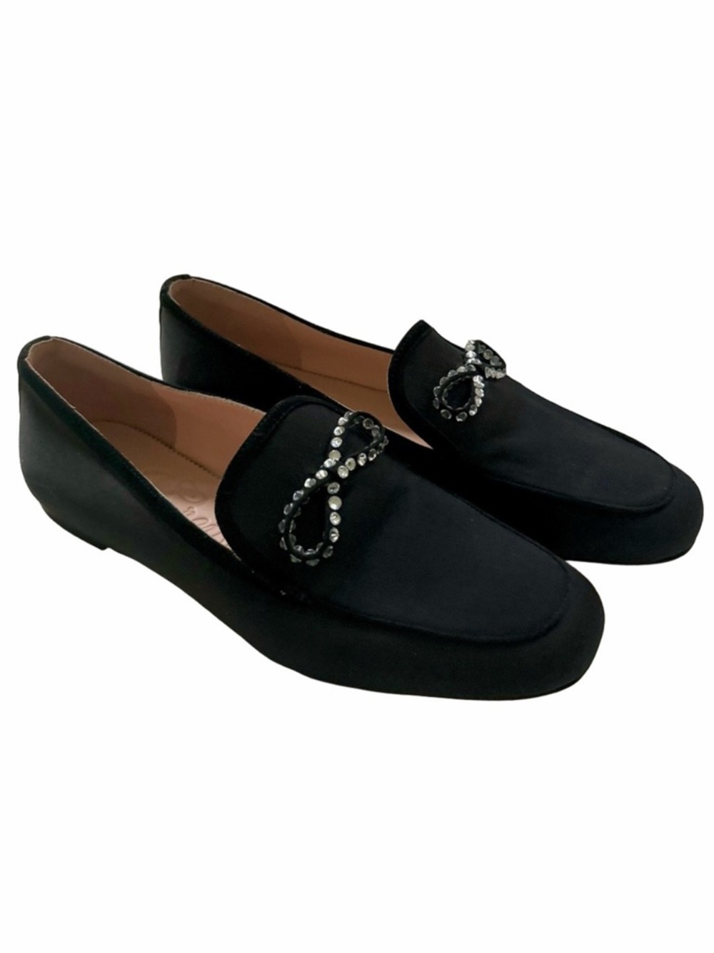 J. CREW Marie Black Satin Crystal Bow Loafers Size 10 Slip On NEW